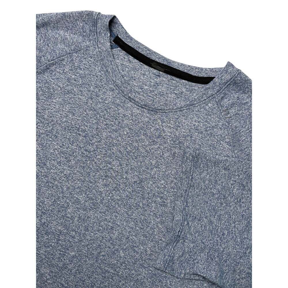 Lululemon License to Train Men's Short Sleeve Shirt Heathered Blue Large L 21"